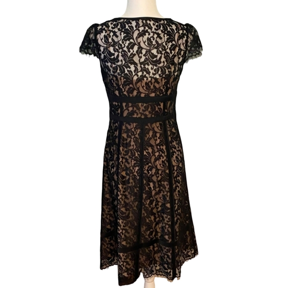 NWT Ann Taylor LOFT Classic Black Lace Lined Cocktail Party Midi Dress Size 8P - Picture 4 of 10